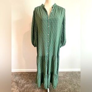 Max Studio Green Long Sleeve Tiered Dress